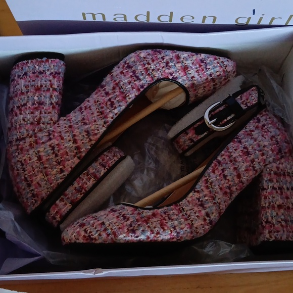 NEW Women's Round Toe Platform Tweed Chunky Heels Pumps 6 👠 - Picture 2 of 8